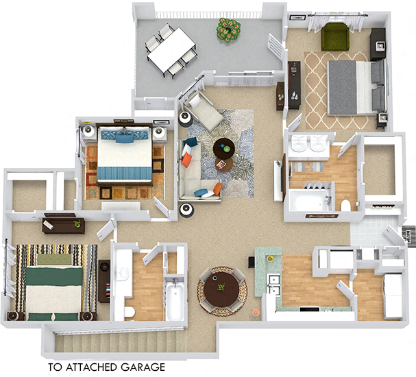 Floor plan for 3 beds, 2 baths, 1473 sqft